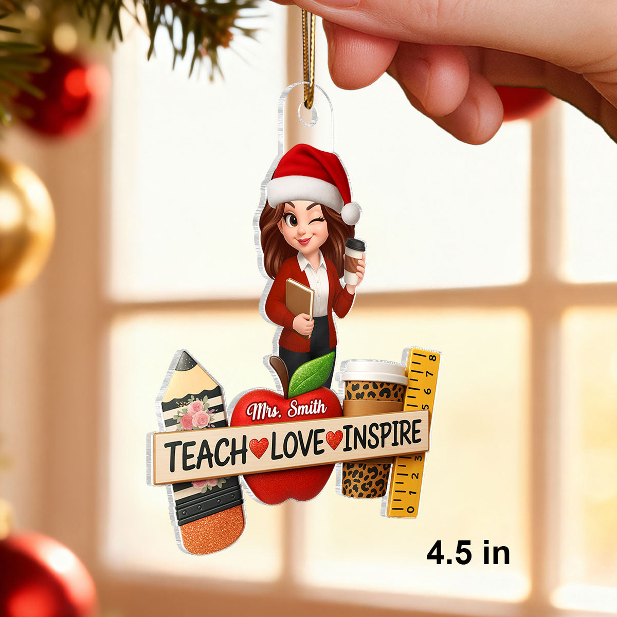 Teach Love Inspire Teacher - Personalized Acrylic Ornament - Christmas Gift for Teacher