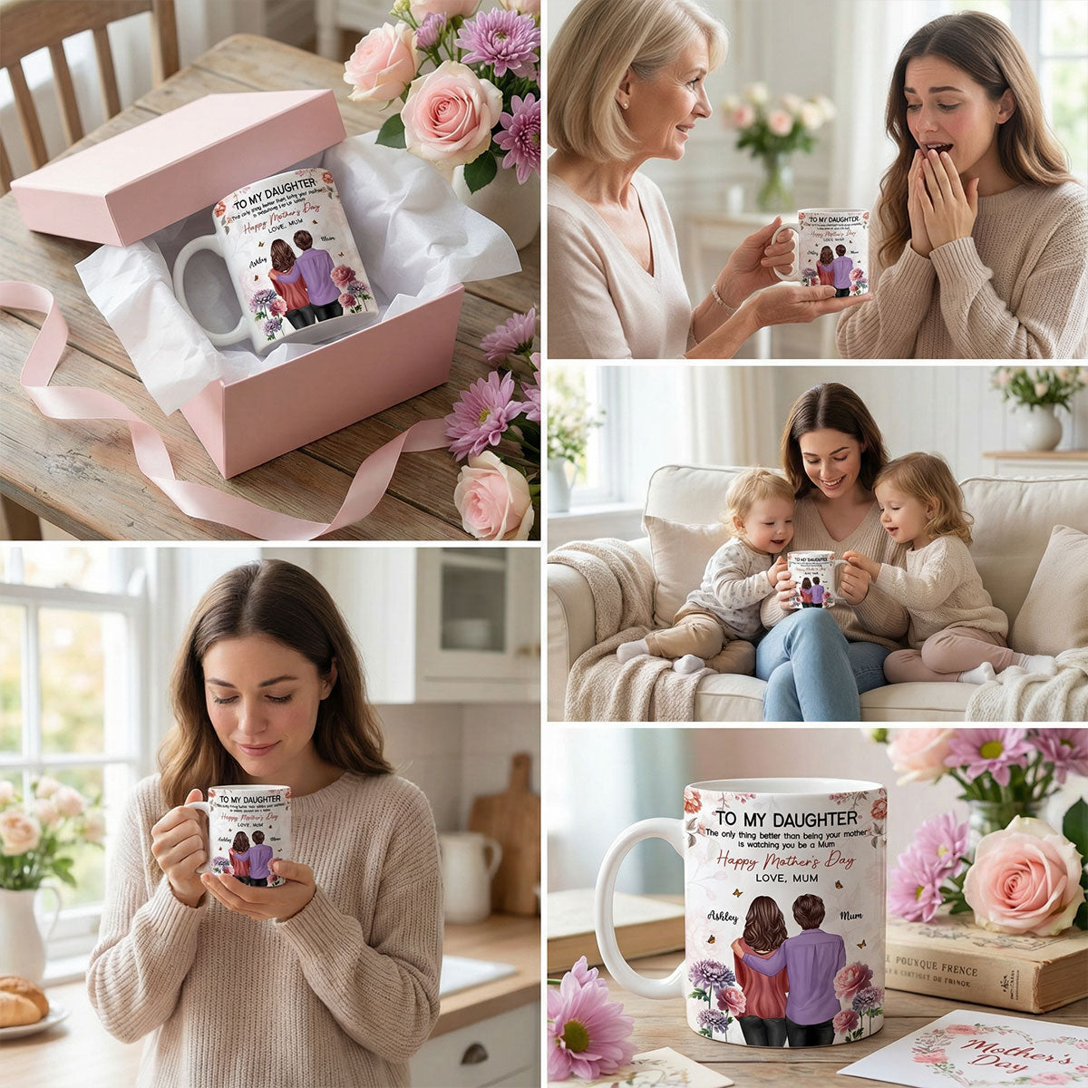 To My Daughter From Mum Birth Month Flower Floral Pink Tone - Personalised Mug - Mother's Day
