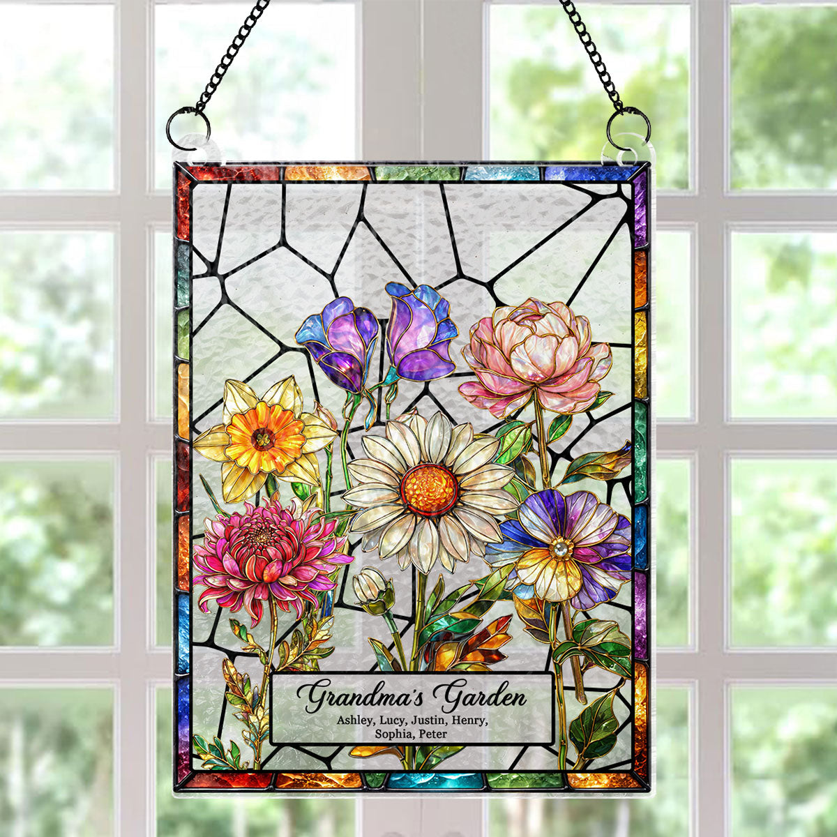 Custom Birth Flowers Art Grandma Garden - Personalized Suncatcher - Sentimental Mother's Day Gift for Grandma, Mom, Wife