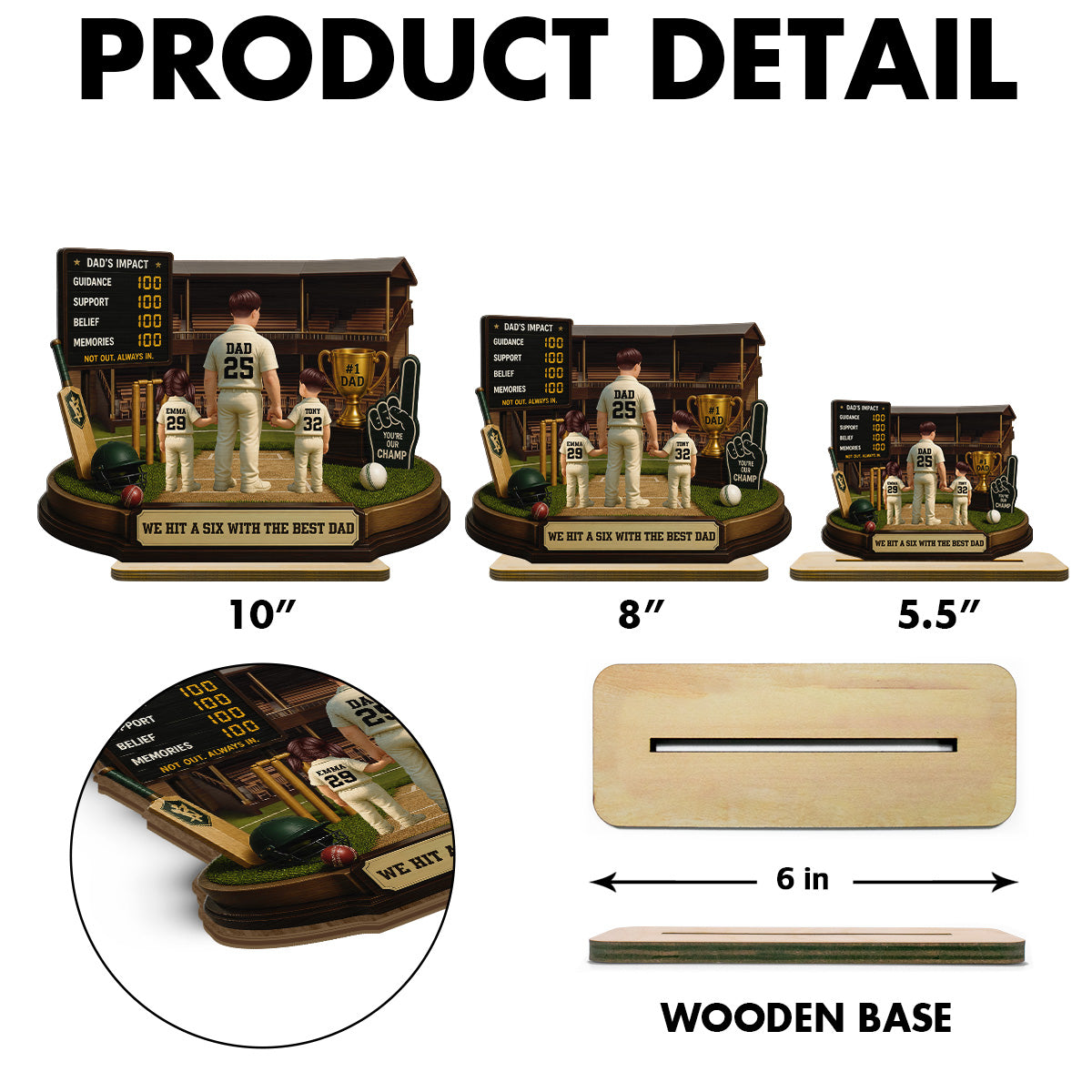 Hit A Six With The Best Dad Cricket Dad - Personalised 2-Layered Wooden Plaque -  Gift For Husband, Dad
