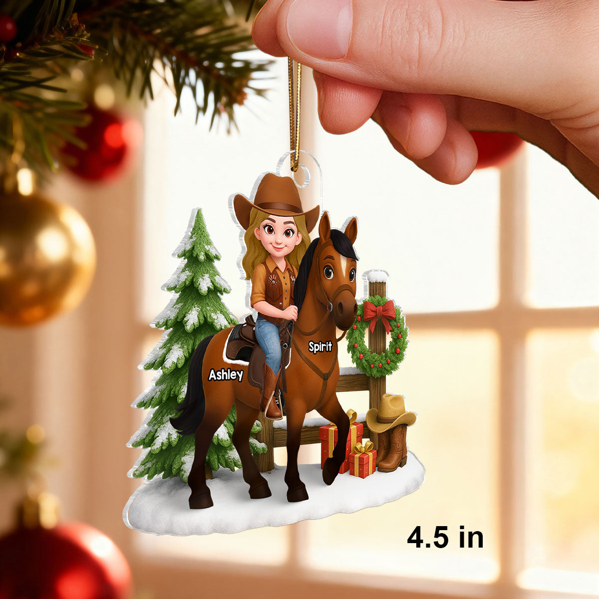 3D Effect Cowgirl and Her Horse Christmas - Personalized Acrylic Ornament