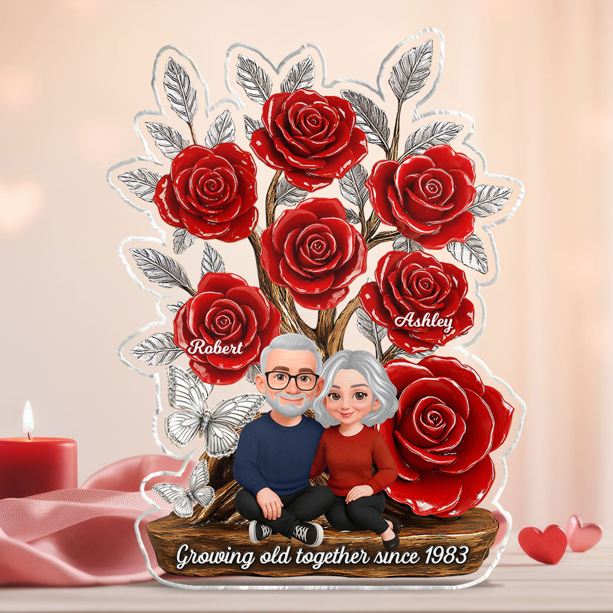Eternal Love Timeless Roses Tree Couple Together - Personalized Acrylic Block Plaque - Valentine's Day Gift For Couple, Gift For Her, For Him