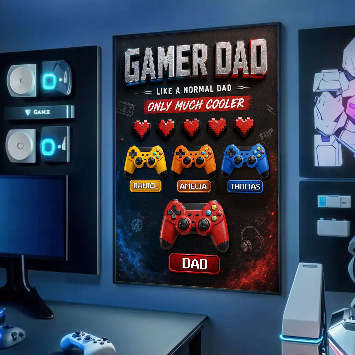 Gamer Dad Much Cooler - Personalized Poster - Father's Day Gift for Gamer Dad, Husband
