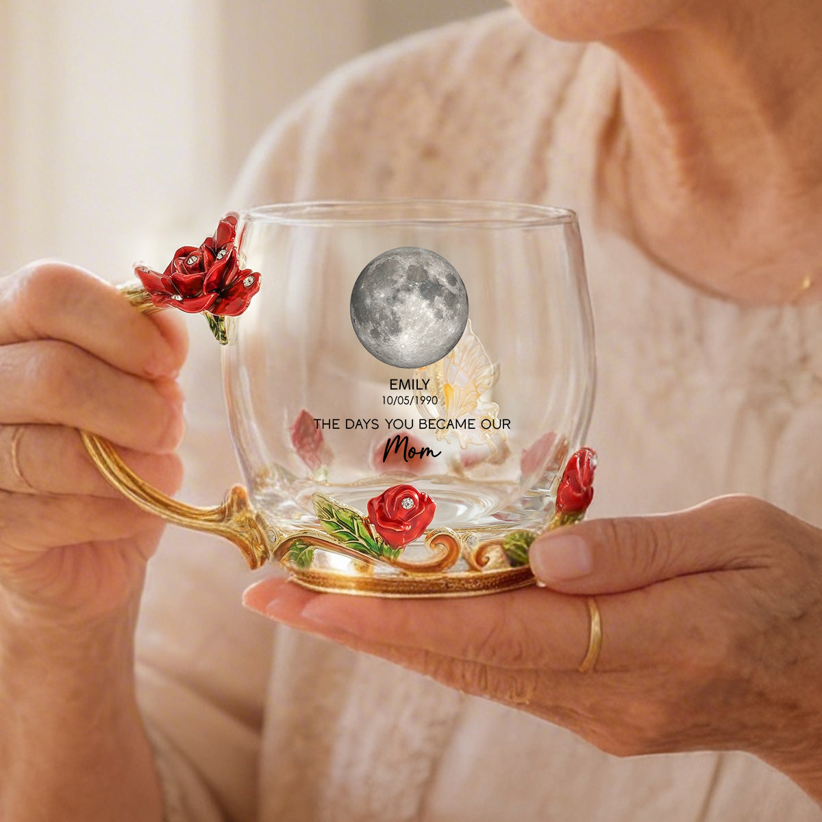The Days You Became Our Mom - Personalized Enamel Flower Tea Cup - Gift For Mom