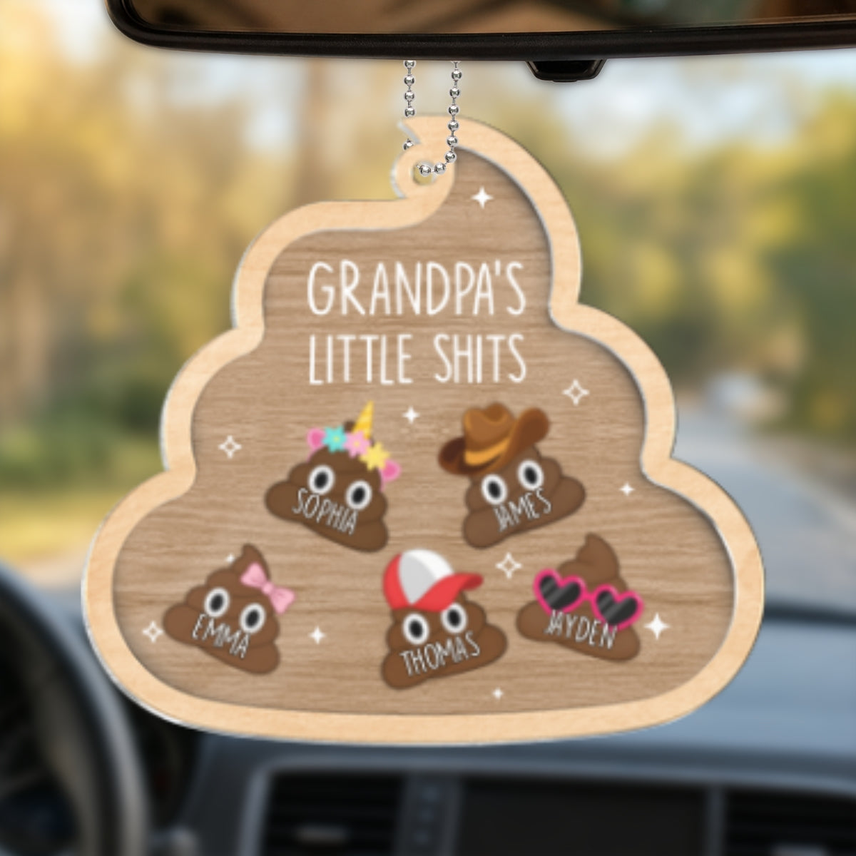 Grandpa's Little Turds - Personalized Shaker Car Ornament - Funny Father's Day Gift For Grandpa