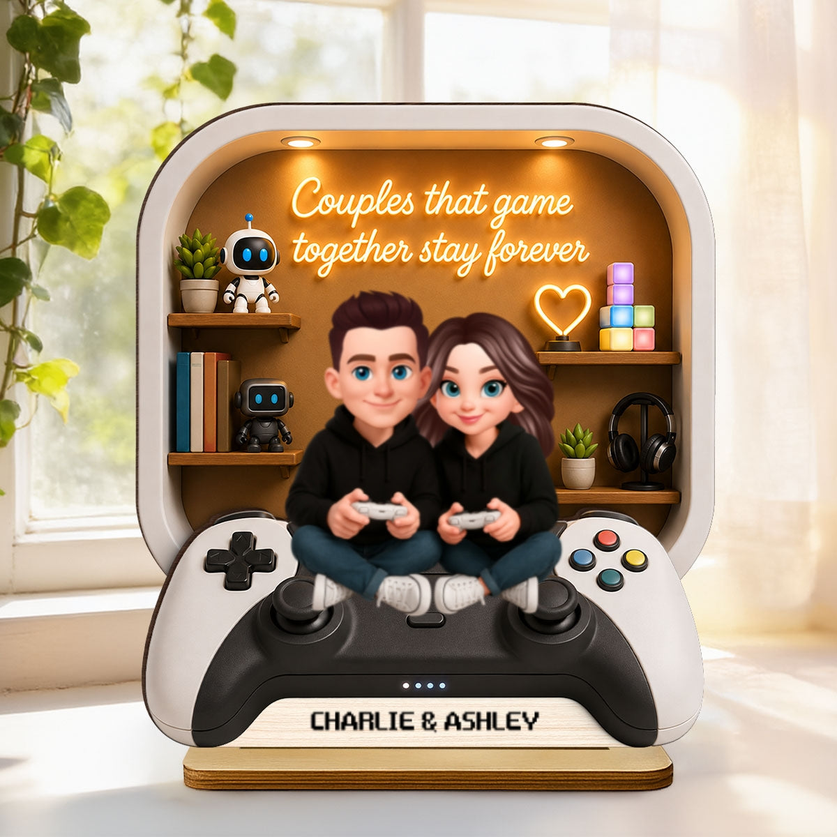 Couples Who Game Together Stay Forever - Personalized 2-Layered Wooden Plaque - Heartfelt Anniversary Gift for Him, for Her