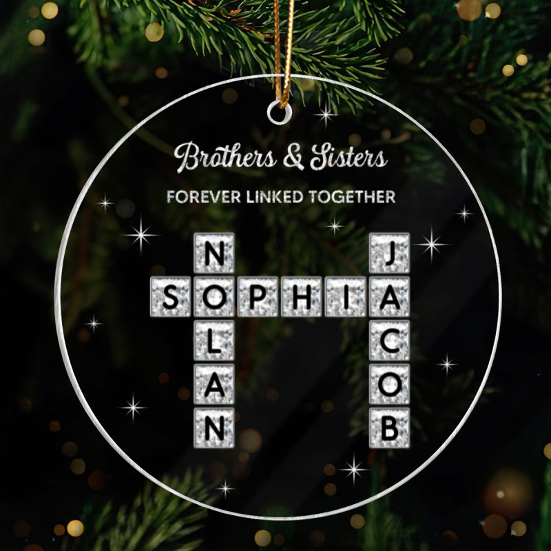 3D Shining Effect Brothers Sisters Crossword Puzzle Art - Personalized Acrylic Ornament - Christmas Gift For Siblings, Brothers, Sisters