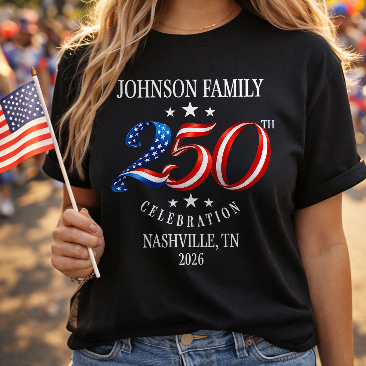 Custom Family American 250th Anniversary 4th of July - Personalized Shirt - Family Matching Patriotic Crew Shirt