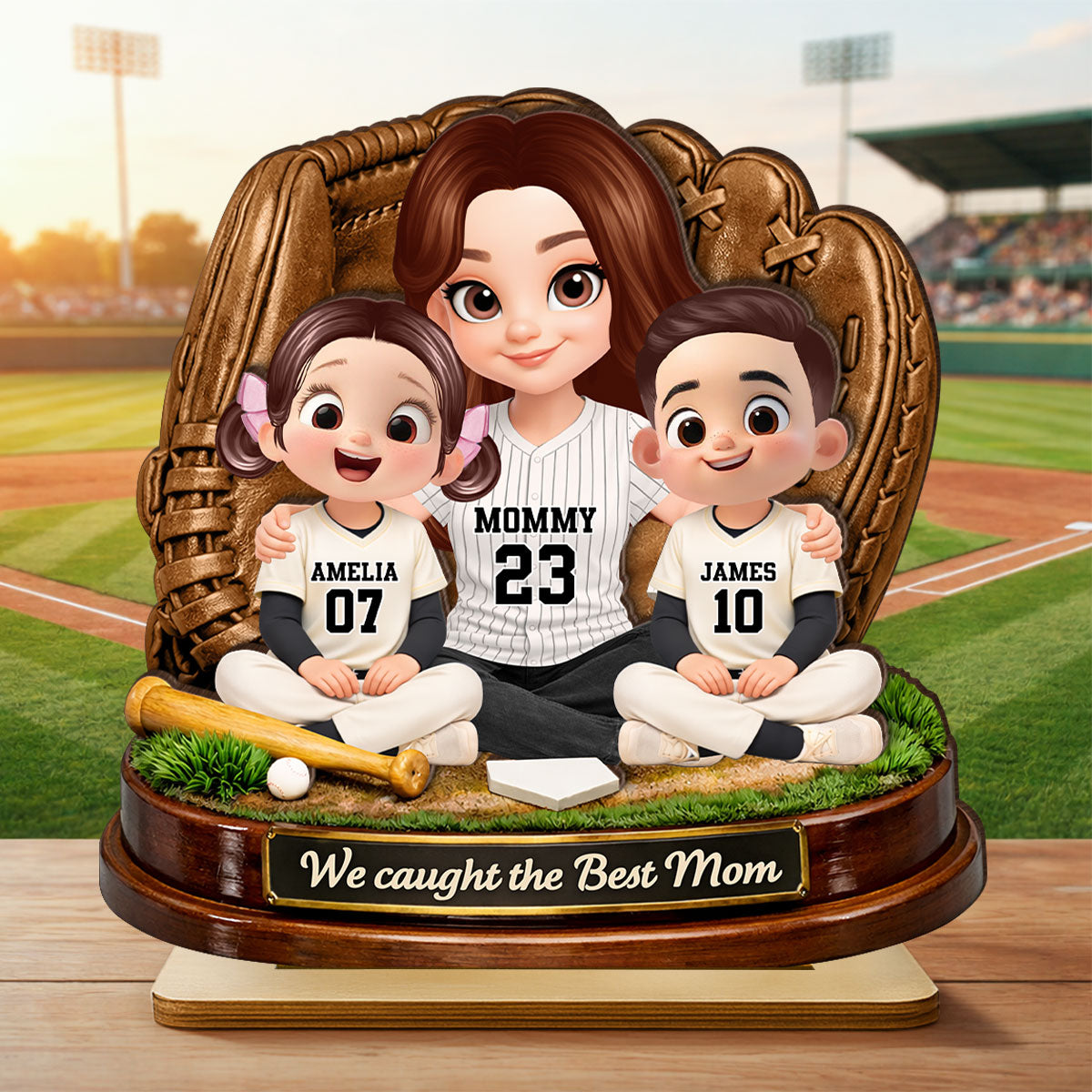 We Caught the Best Mom Baseball Softball - Personalized 2-Layered Wooden Plaque - Heartfelt Gift for Mom, Wife
