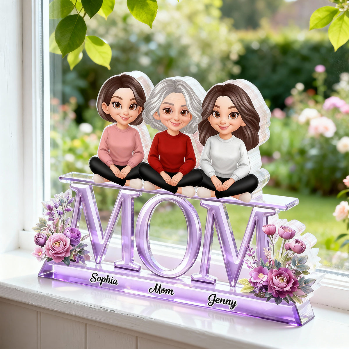 Lovely Mom And Kids - Personalized Acrylic Block Plaque - Heartfelt Gift For Mom, Grandma
