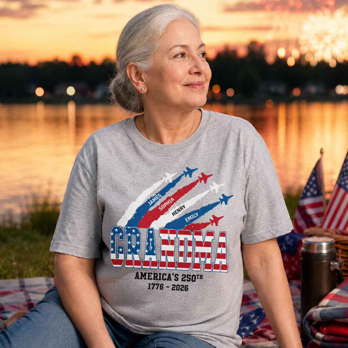 Proud Mom Grandma Nation Flag American 250th Anniversary Light Color - Personalized Shirt - Gift For Mom, Grandma