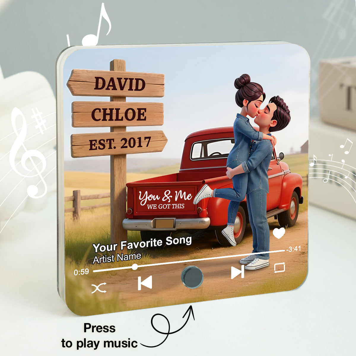Romantic Couple Pickup Truck You & Me We Got This - Personalized Music Fridge Magnet - Valentine's Day Gift For Couple, Farmhouse Decor