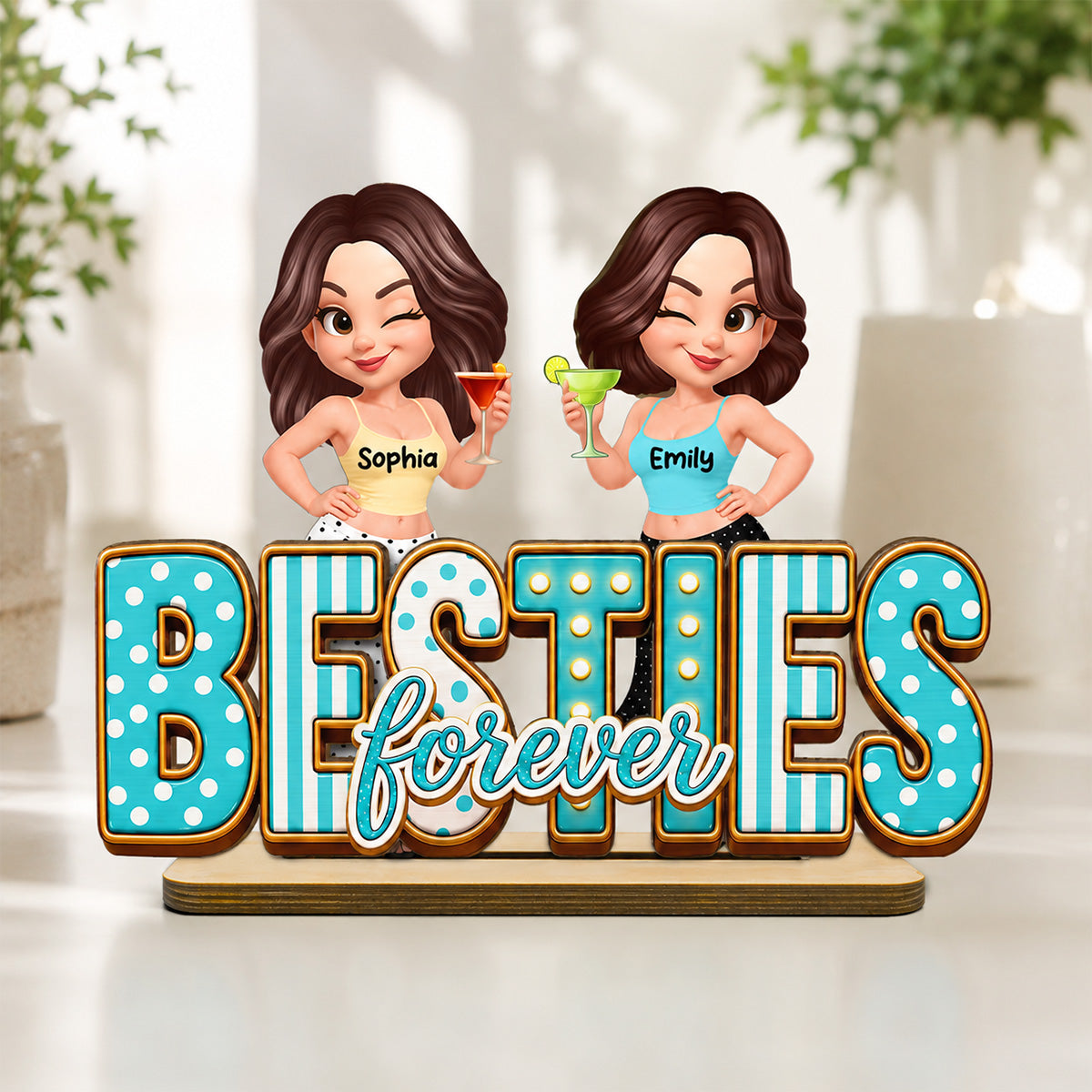 Besties Forever Trendy Girls - Personalized Wooden Plaque