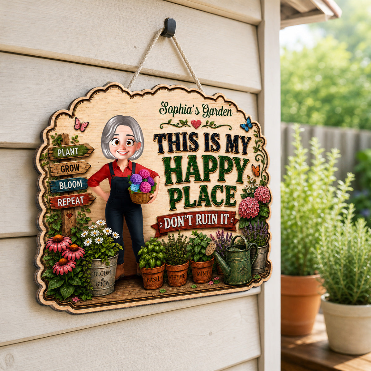 This Is My Happy Place Don't Ruin It Gardening Girl - Personalized Garden Wooden Sign - Home Garden Greenhouse Outdoor Decor