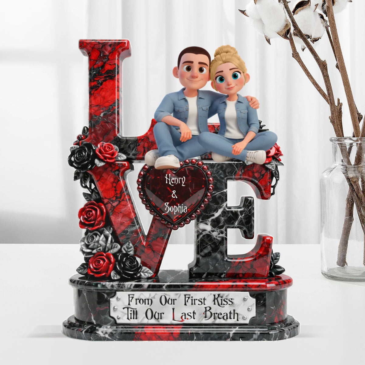 Couple Dark Romantic From Our First Kiss - Personalized Acrylic Block Plaque - Anniversary, Valentine's Day Gift, Gift For Him, Gift For Her
