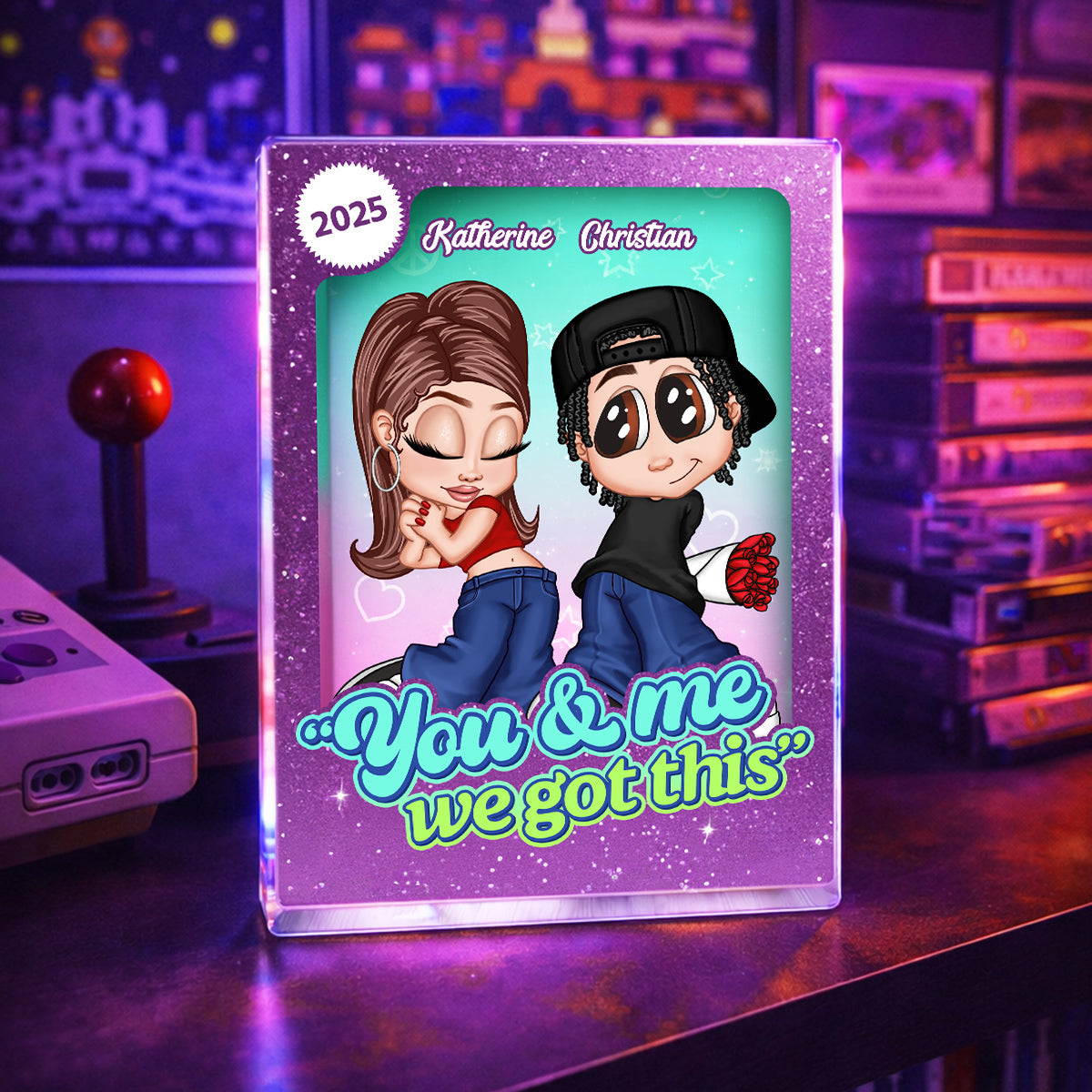 Y2K Couple Love Action Figure - Personalized Acrylic Block Plaque - Valentine's Day Gift for him, for her