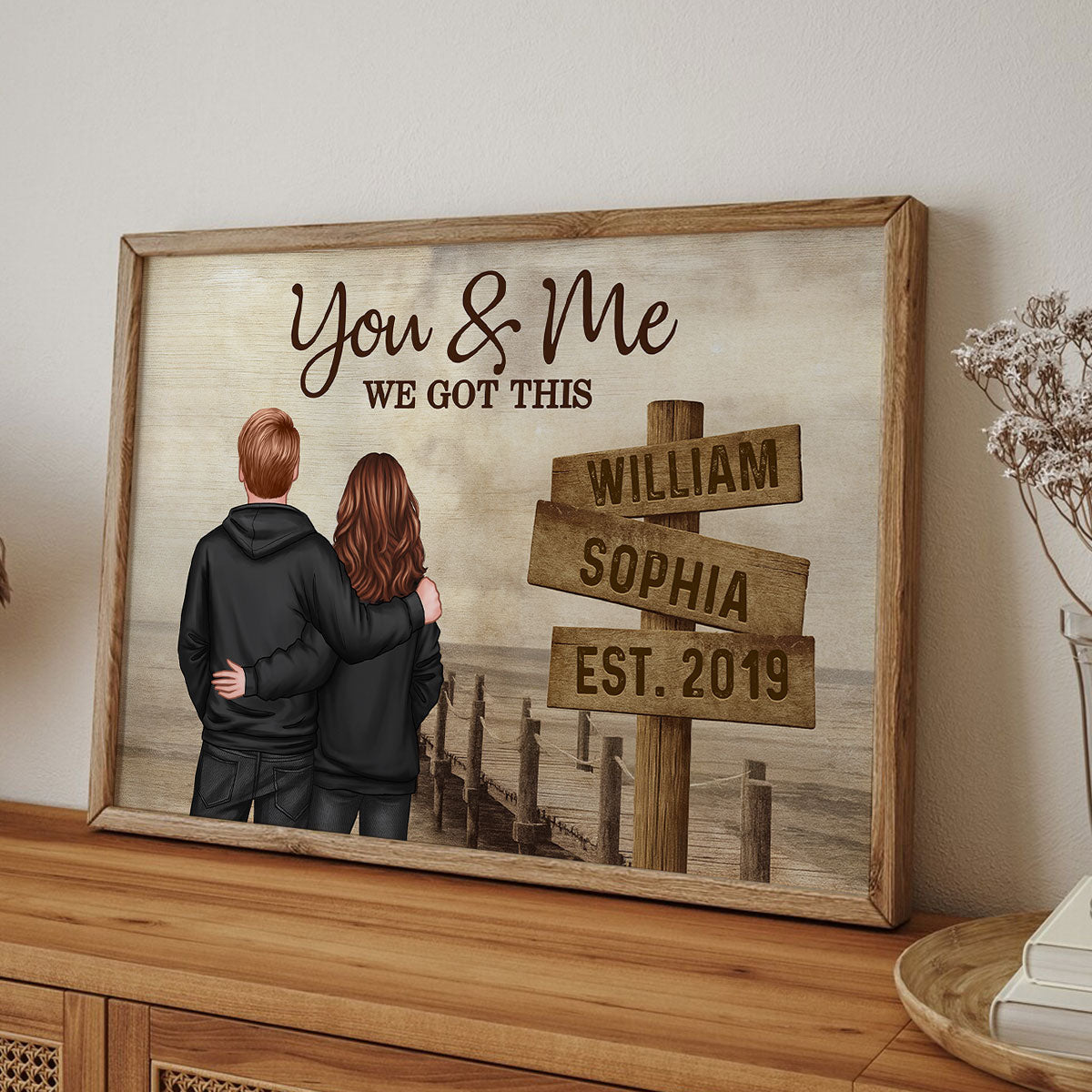 Retro Couple Street Sign - Personalized Poster - Heartfelt Couple Gift for him, for her