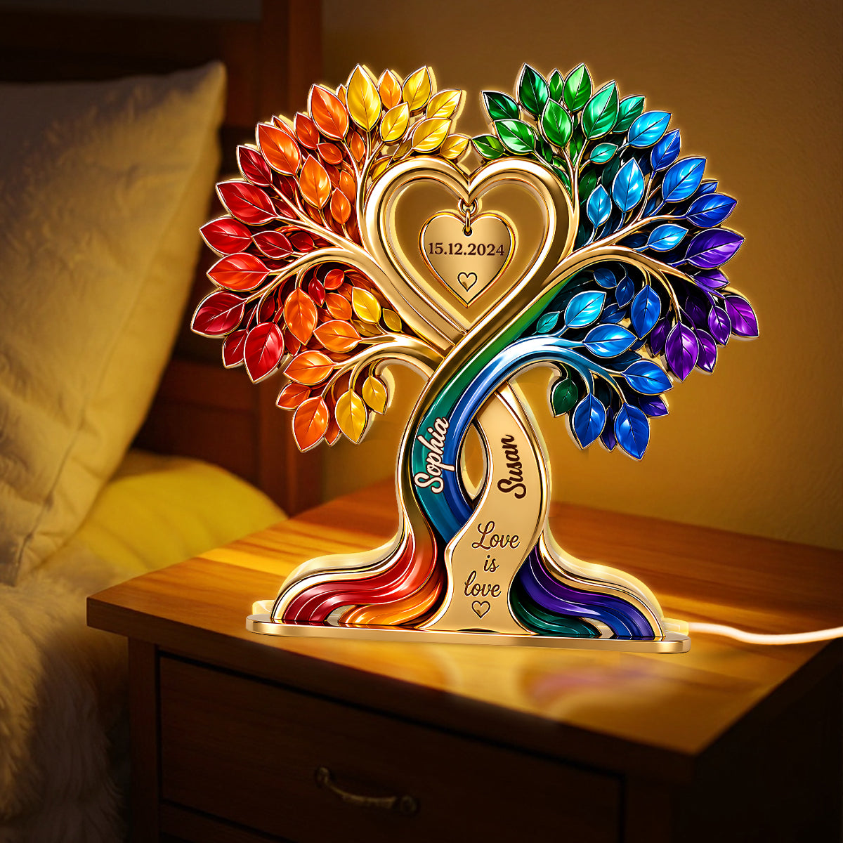 LGBTQ+ Couple Heart Tree - Personalized Light Box - Anniversary Gift for Him, Gift for Her