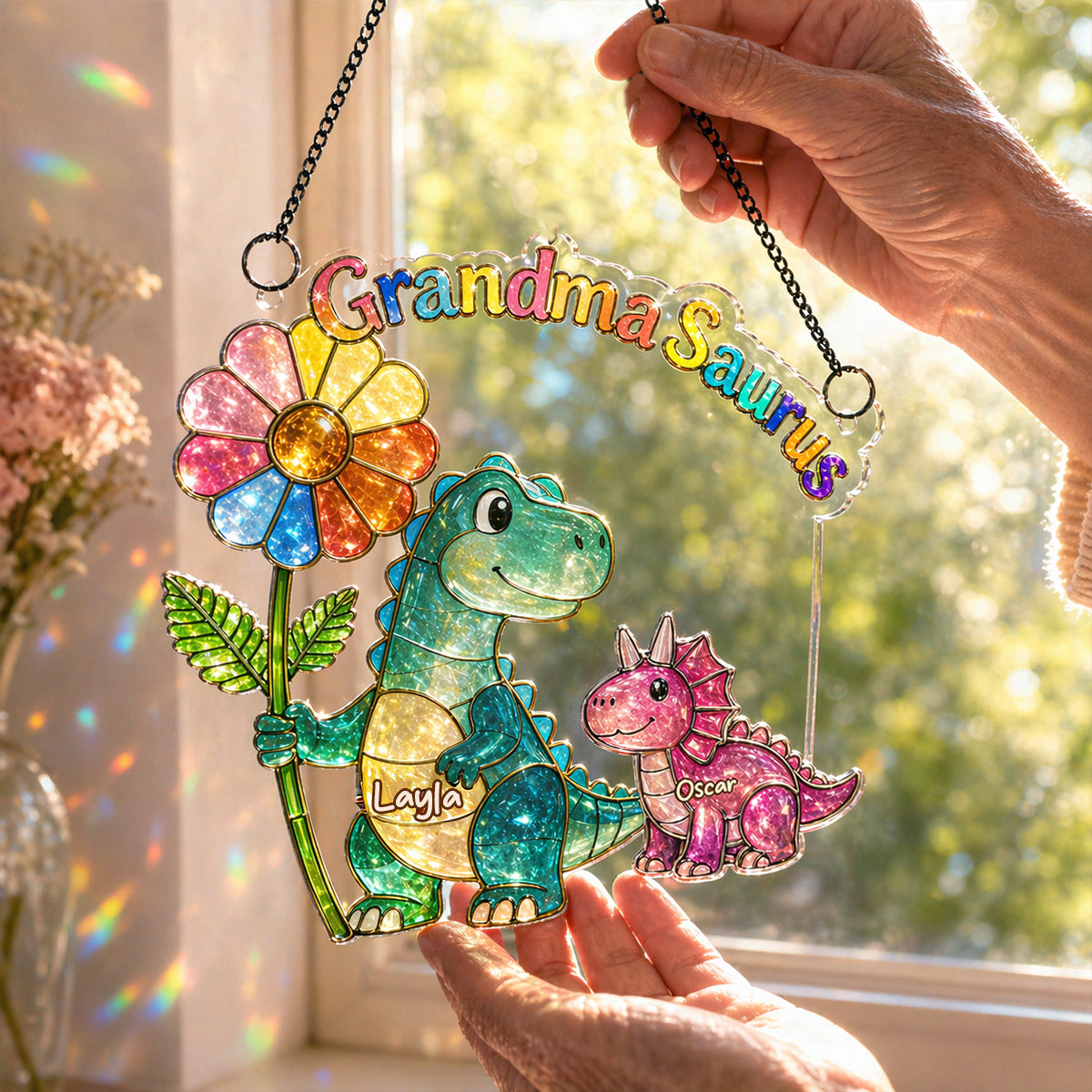 Dinosaur Mamasaurus Grandmasaurus - Personalized Suncatcher - Mother's Day Gift for Mom, Grandma, Wife