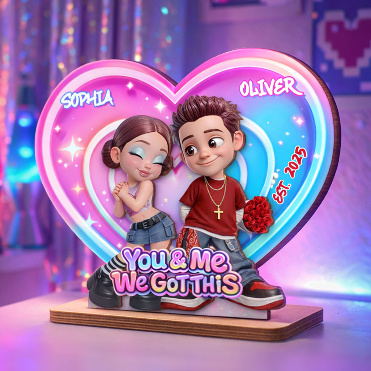 Eternal Love Y2K Couple Aura Heart Aesthetic - Personalized 2-Layered Wooden Plaque - Unique Valentine's Day Gift For Him, Gift For Her