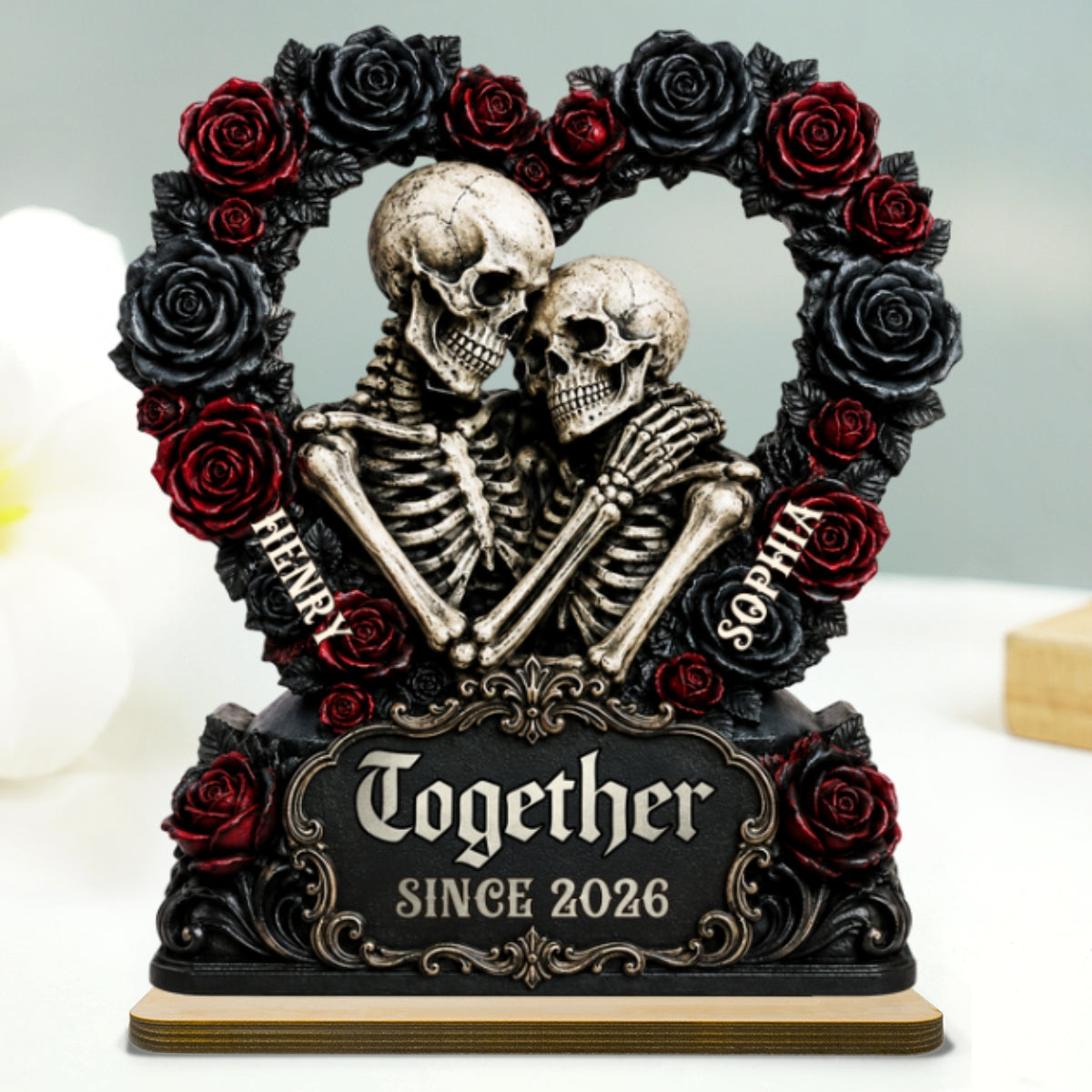 Till Death Together Gothic Couple - Personalized 2-Layered Wooden Plaque - Halloween Gift For Couple