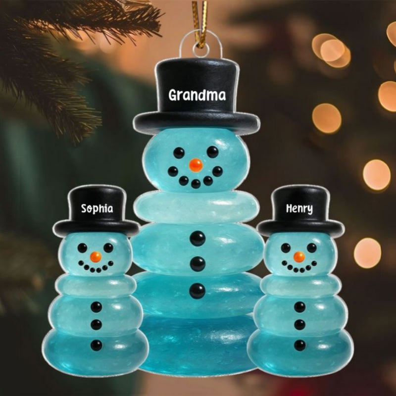 3D Effect Sea Glass Grandma Grandkids Snowman - Personalized Acrylic Ornament - Christmas Gift for Grandma