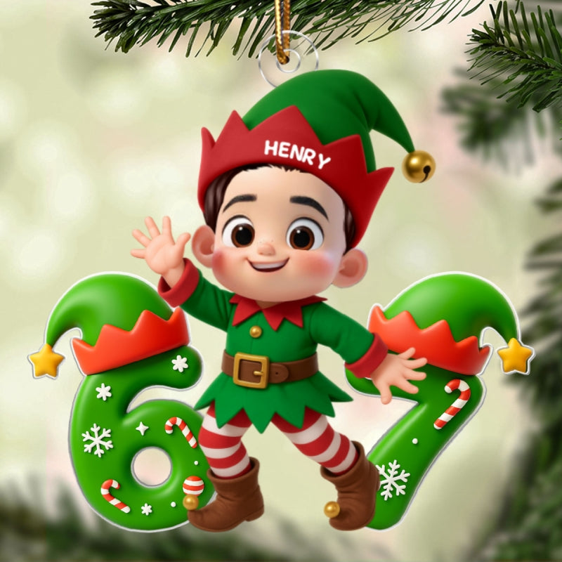 Christmas Elf Six Seven Trending Quote - Personalized Acrylic Ornament - Christmas Gift for Kid, Grandkids