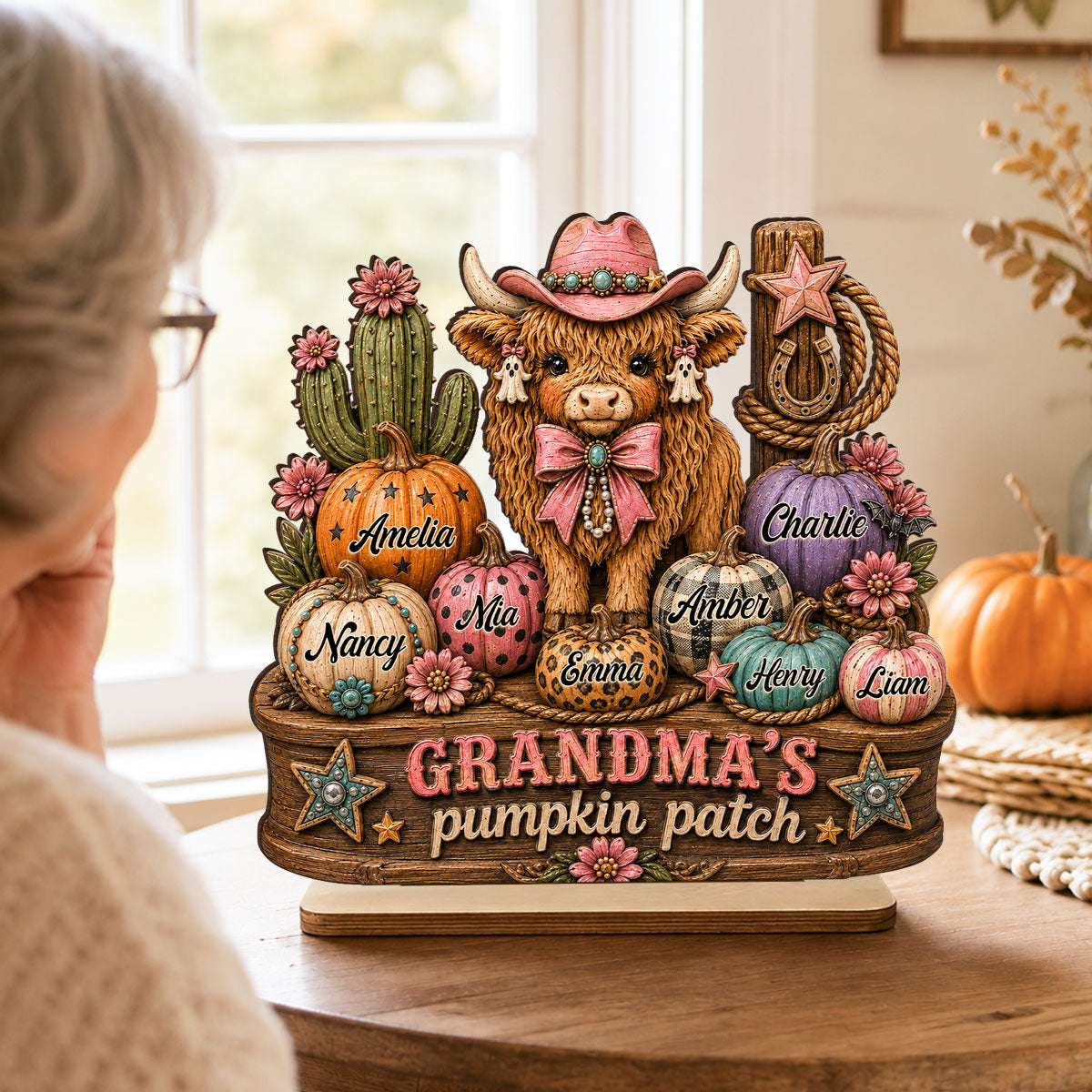 Grandma's Pumpkin Patch Western Vibe - Personalized 2-Layered Wooden Plaque - Cozy Fall Decor for Grandma