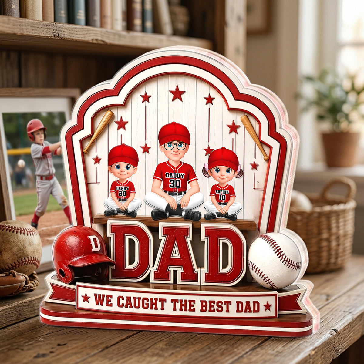 Baseball Best Dad & Kids - Personalized Acrylic Block Plaque -  Gift For Dad, Husband