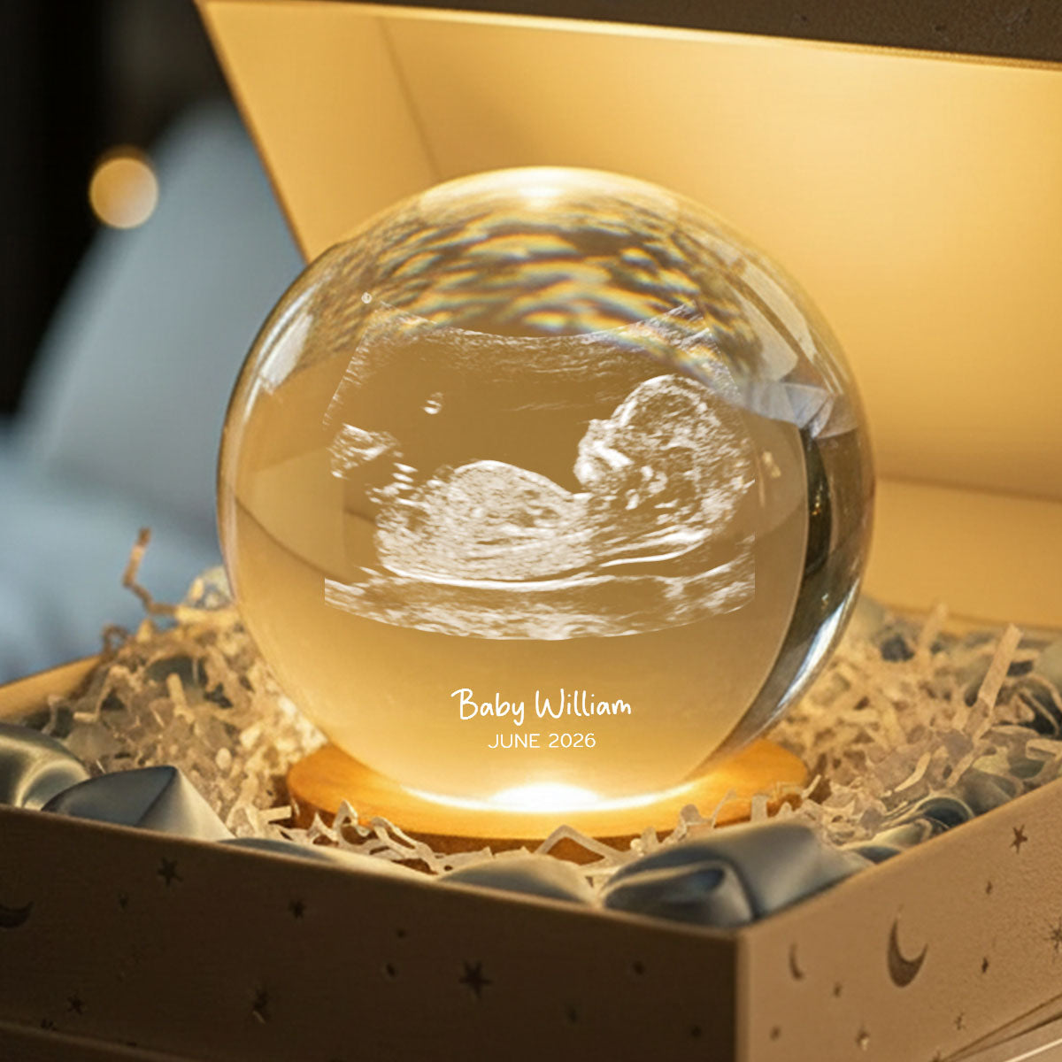 Custom Ultrasound Baby Sonogram - Personalized Crystal Ball LED Night Light - Pregnancy Reveal, Baby Shower Present