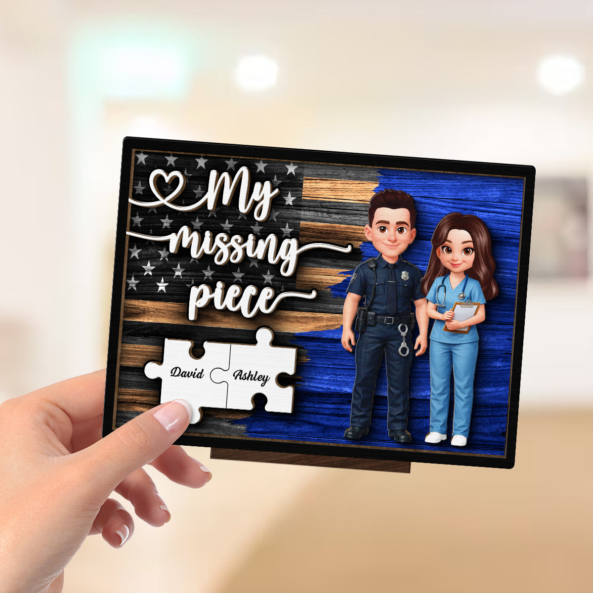 My Missing Piece Couple Occupation Nation Flag - Personalized 2-Layered Wooden Plaque - Heartfelt Gift for Him, for Her
