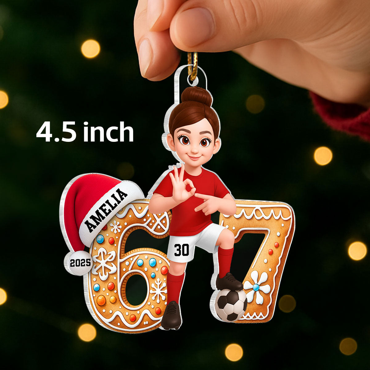 Soccer Boy Girl Christmas Pattern Custom Six Seven 67 - Personalized Acrylic Ornament - Teen Slang Funny Tree Decor, Funny Teen Grandkid Gift