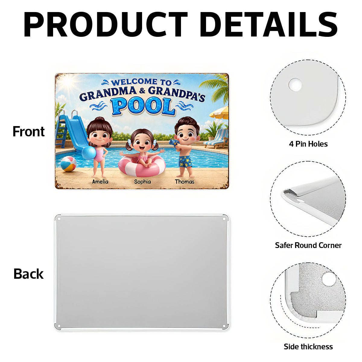 Welcome to Grandma Grandpa's Pool - Personalized Metal Sign - Summer Decor Gift for Grandparents