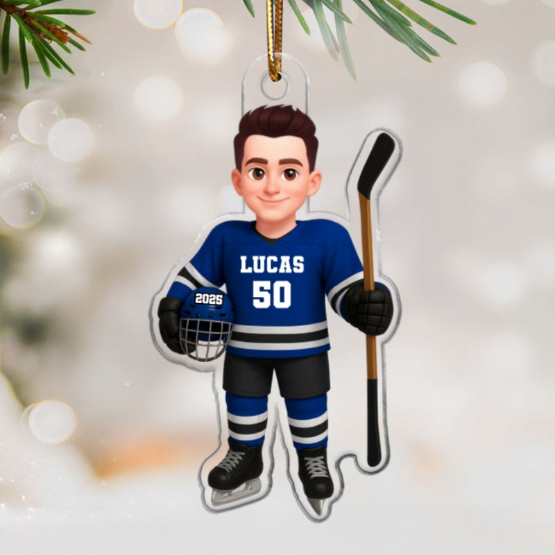 3D Effect Hockey Player - Personalized Acrylic Ornament - Christmas Gift For Hockey Players, Hockey Team