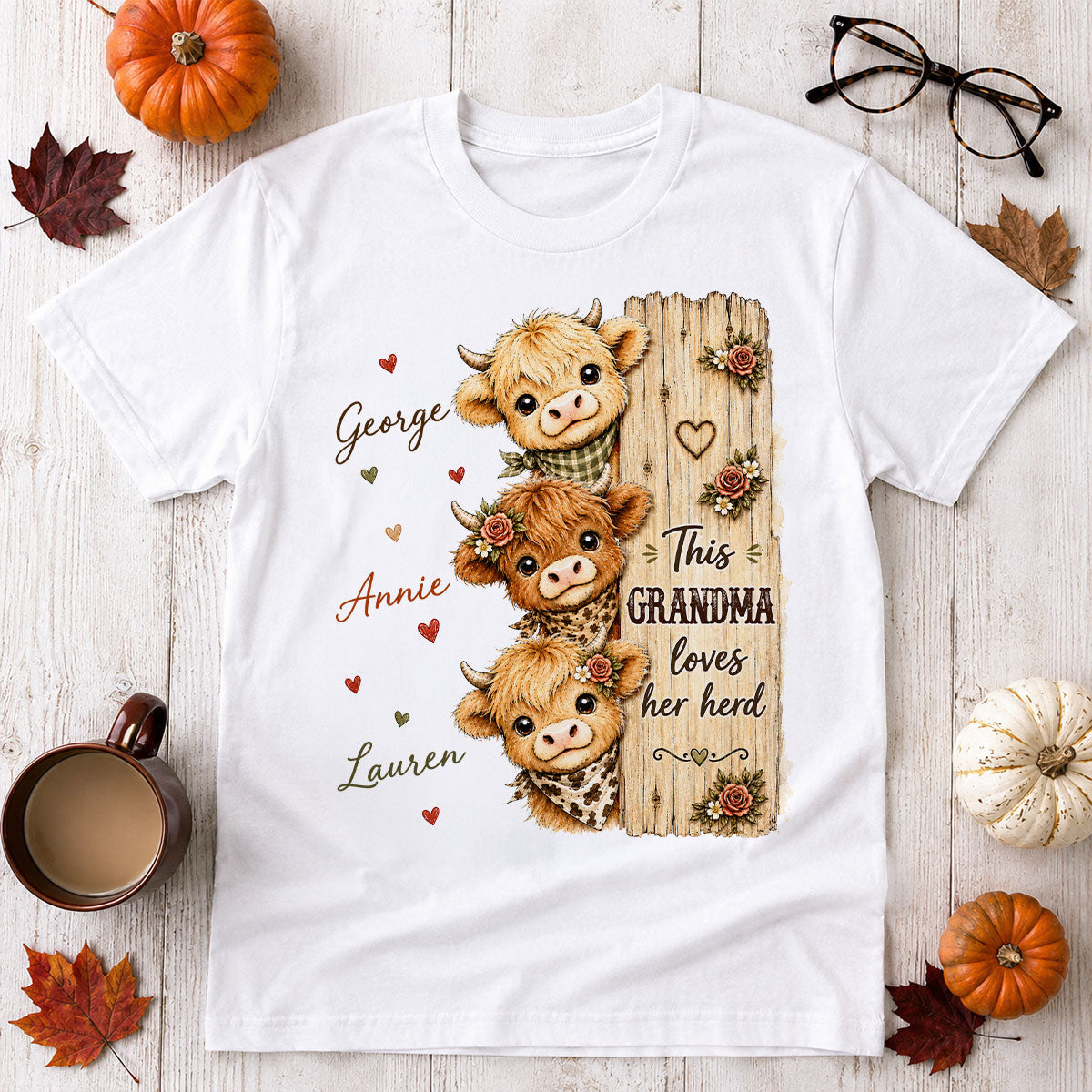 This Grandma Loves Her Herd Highland Cow - Personalized Shirt - Cozy Fall Shirt for Grandma