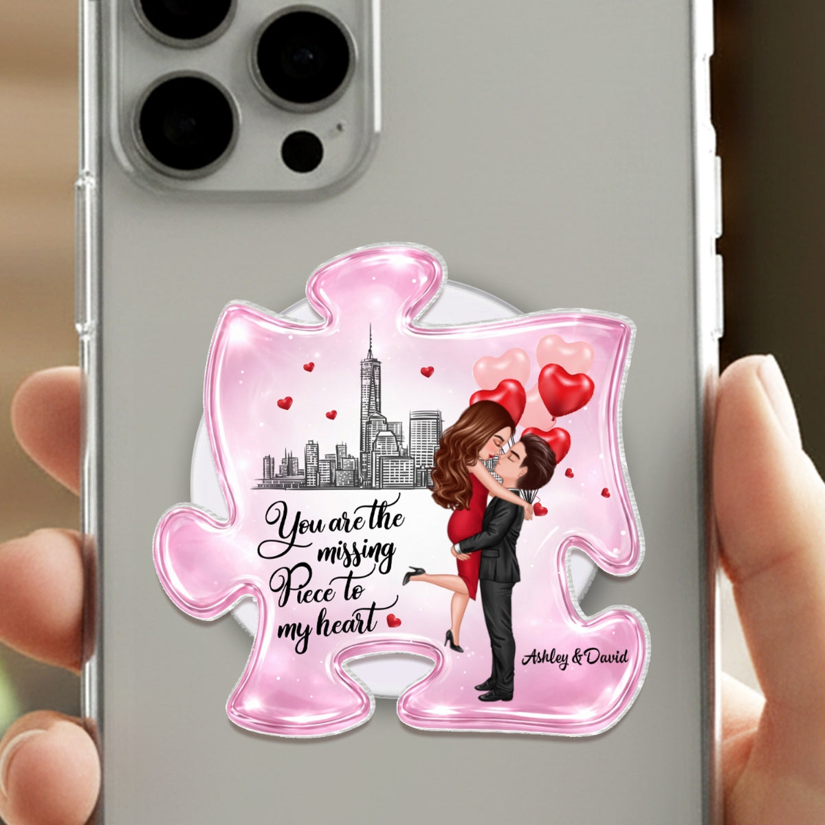 The Missing Piece To My Heart - Personalized Acrylic Magnetic Phone Grip - Anniversary Gift for Him, Gift for Her, Matching Phone Grips for Couples