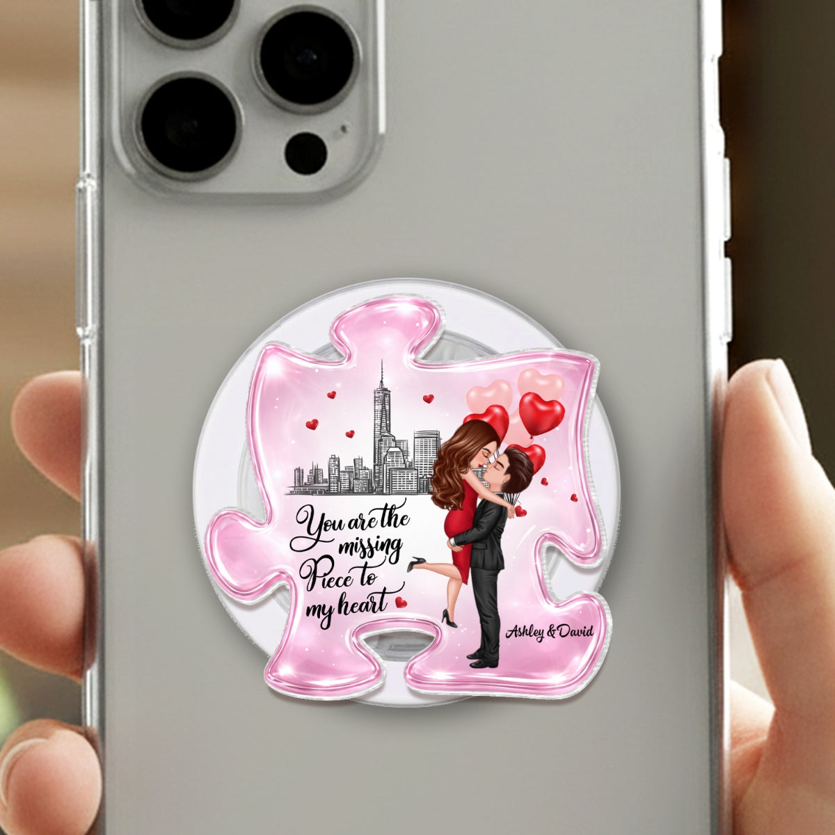 The Missing Piece To My Heart - Personalized Acrylic Magnetic Phone Grip - Anniversary Gift for Him, Gift for Her, Matching Phone Grips for Couples