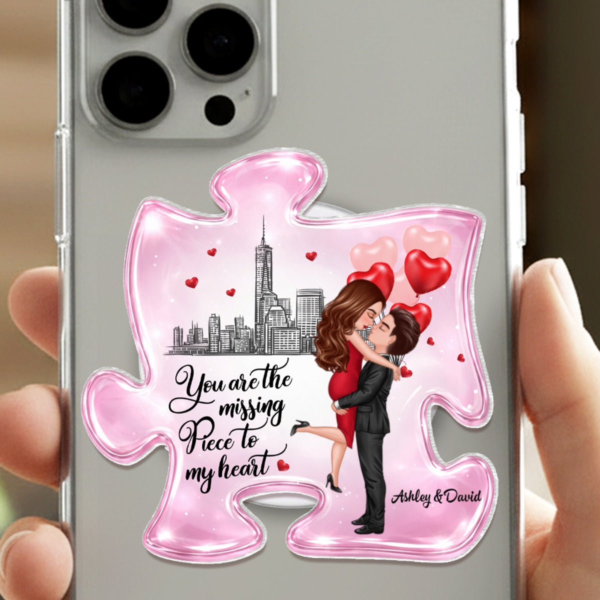The Missing Piece To My Heart - Personalized Acrylic Magnetic Phone Grip - Anniversary Gift for Him, Gift for Her, Matching Phone Grips for Couples