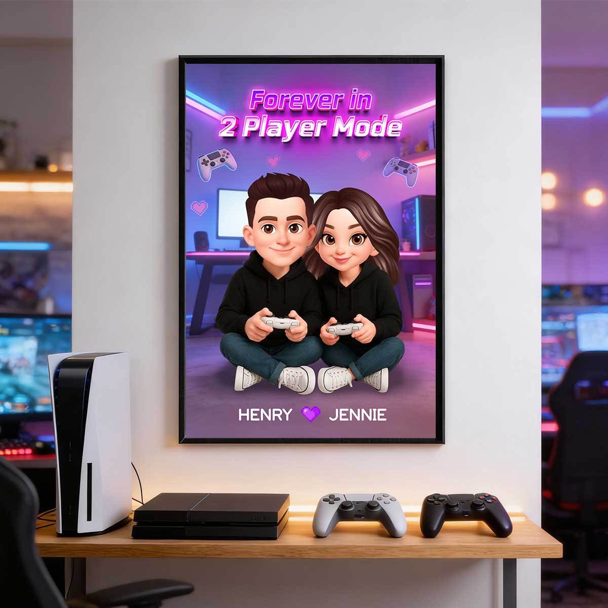 Forever In 2 Player Mode Gaming Couple - Personalized Poster - Heartfelt Valentine, Anniversary Gift For Gamers, For Him, For Her