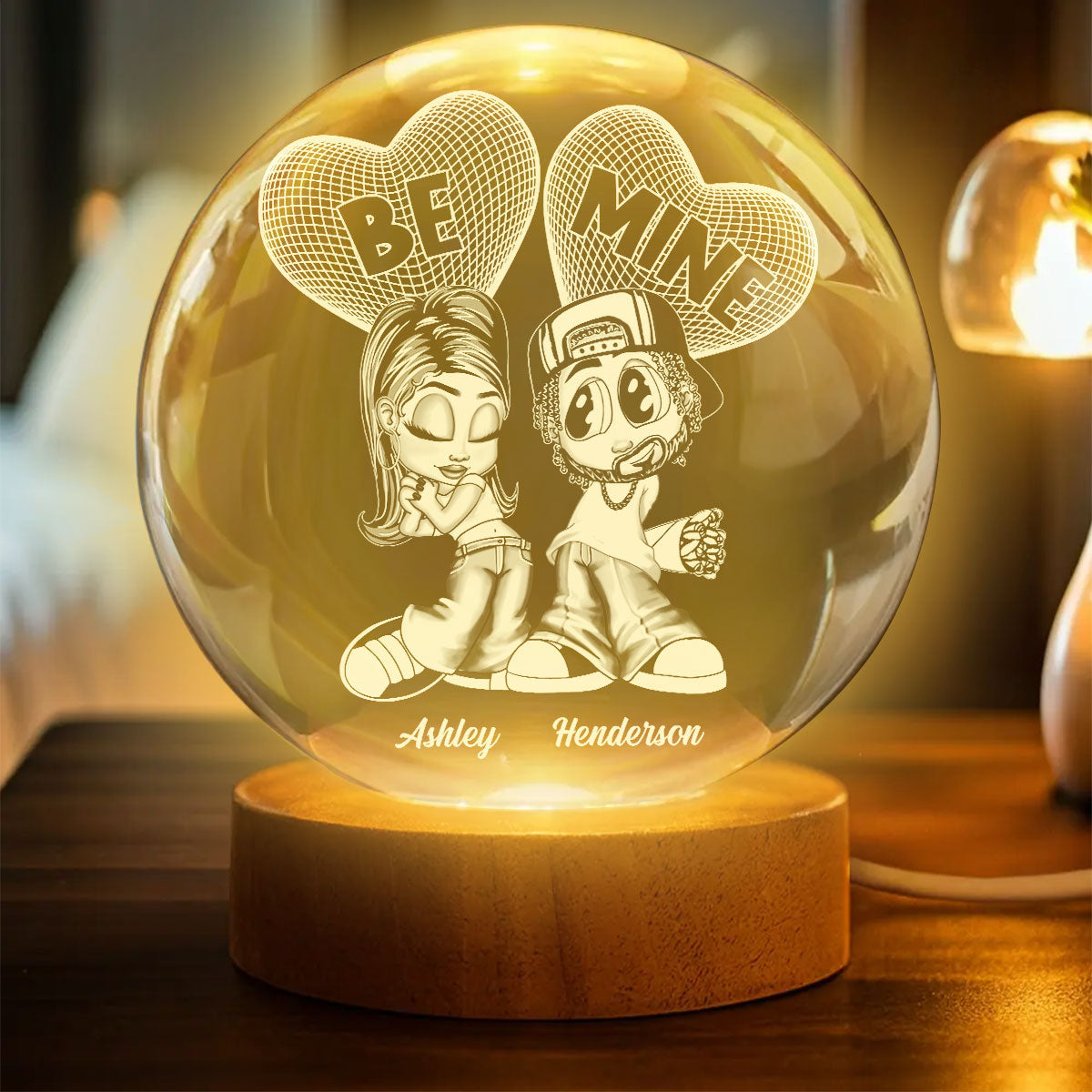 Y2K Couple 3D Illusion Heart - Personalized Crystal Ball LED Night Light - Valentine's Day Gift For Him, For Her