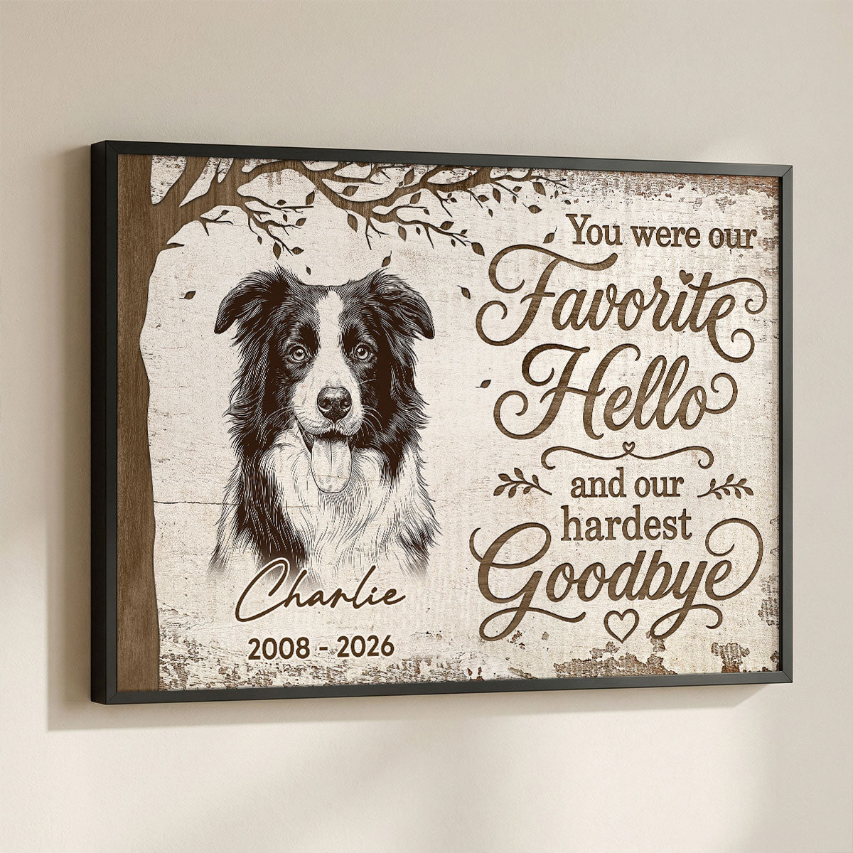 Under Tree Pet Dog Cat Memorial Custom Photo You Were Our Favorite Hello - Personalized Poster - Sympathy Gift, Remembrance Gift