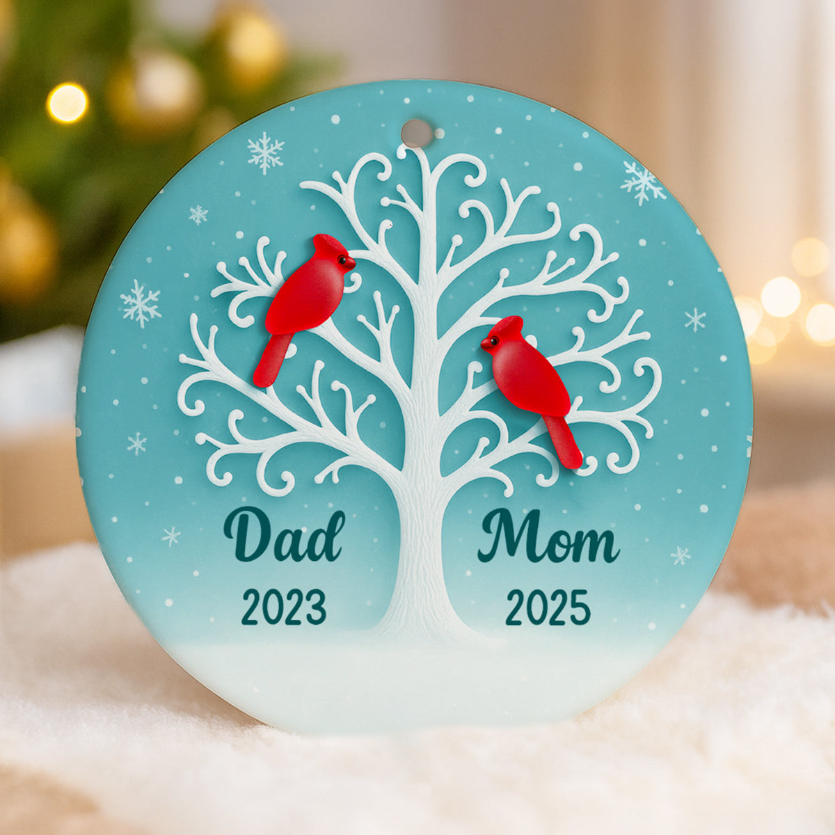 3D Sea Glass Effect Cardinal Memorial Tree - Personalized Ceramic Ornament - Heartwarming Remembrance Gift, Sympathy Gift
