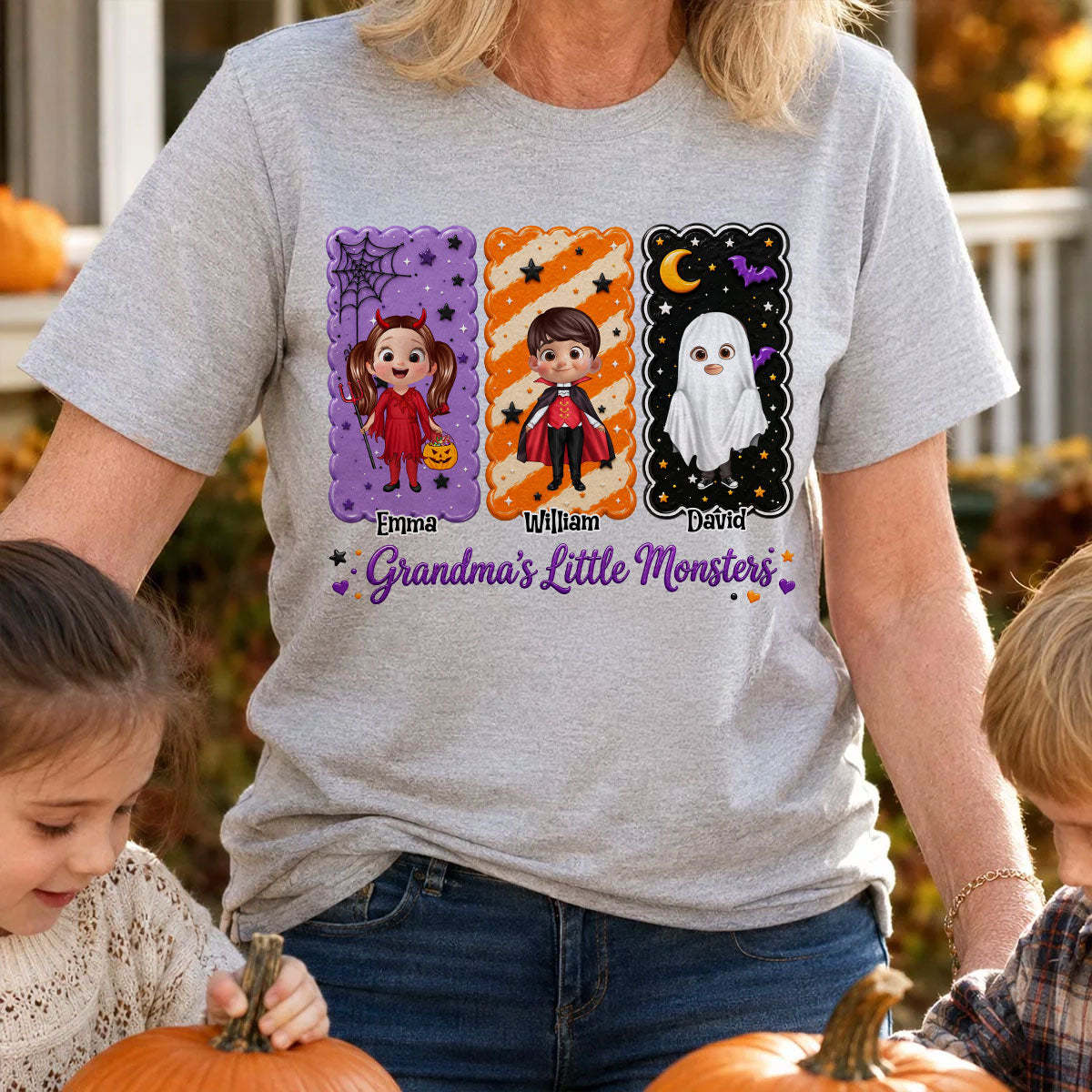 Grandma's Little Monsters Grandkids Halloween - Personalized Shirt - Halloween Gift, Gift For Grandma