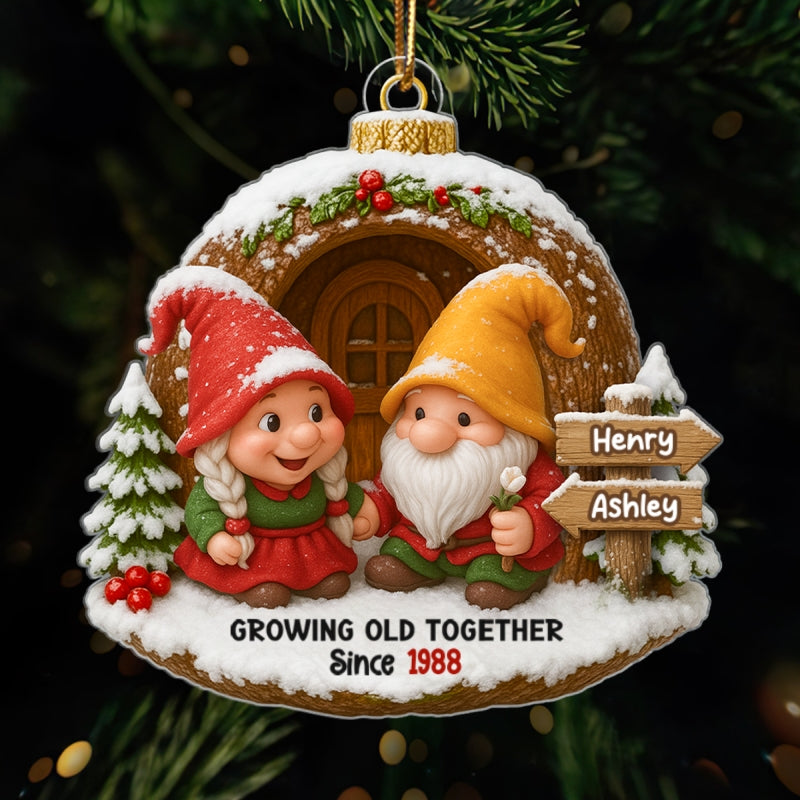 Christmas Gnome Couple Custom Name Sign Post - Personalized Acrylic Ornament - Christmas Gift for Old Couple