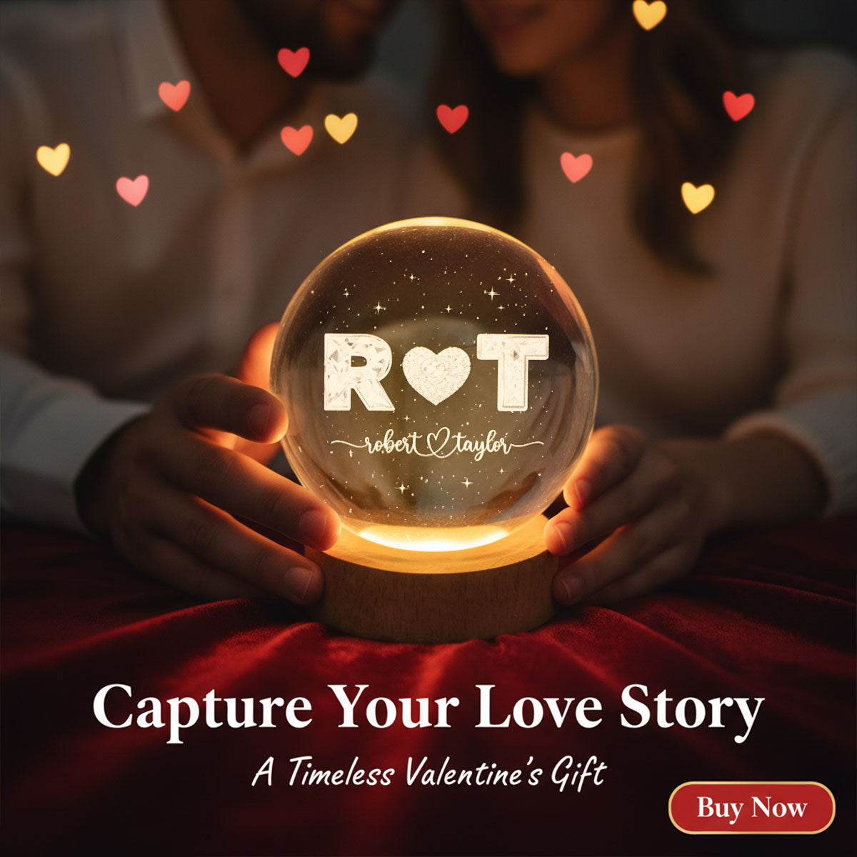 Eternal Love Couple Initial Names - Personalized Crystal Ball LED Night Light - Valentine's Day Gift For Couple, For Her, For Him
