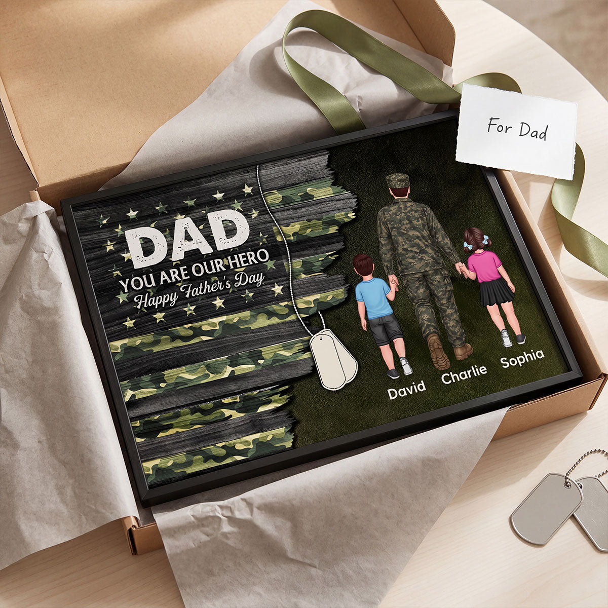 Army Millitary Half Camouflage Flag Dad - Personalized Poster - Father's Day Gift For Dad
