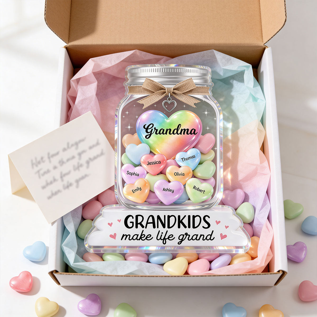 Grandma's Jar of Sweethearts 2D Flat - Personalized Acrylic Block Plaque - Heartfelt Mother's Day Gift For Grandma