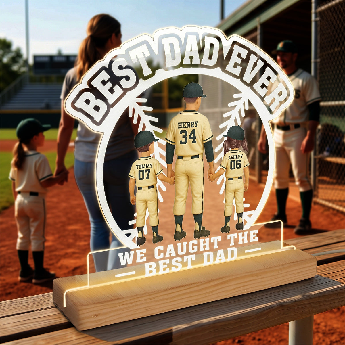 We Caught The Best Dad Baseball Dad & Kids - Personalized Acrylic Plaque LED Night Light