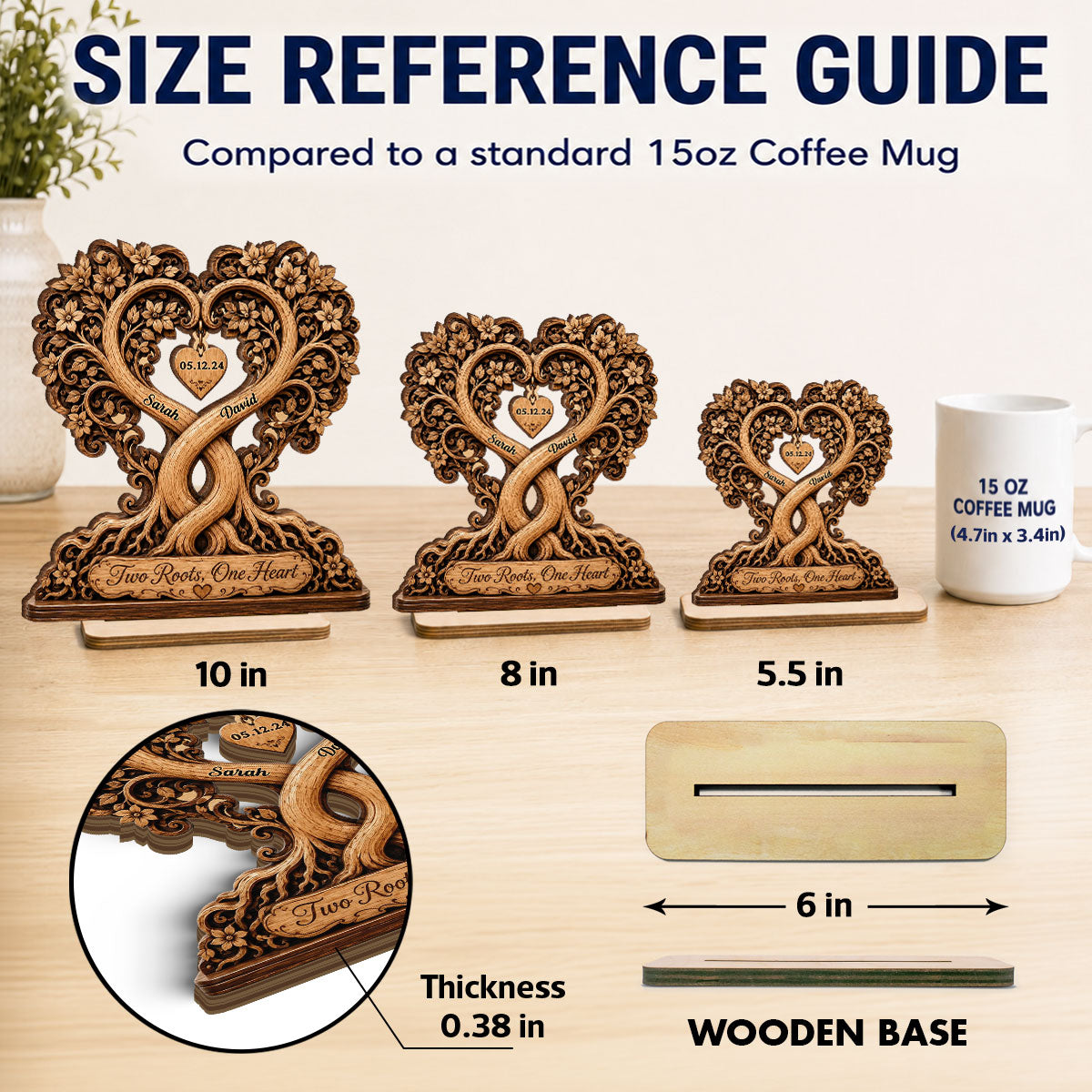 Two Roots One Heart Couple - Personalized 2-Layered Wooden Plaque - Heartfelt Anniversary Gift for Her, for Him