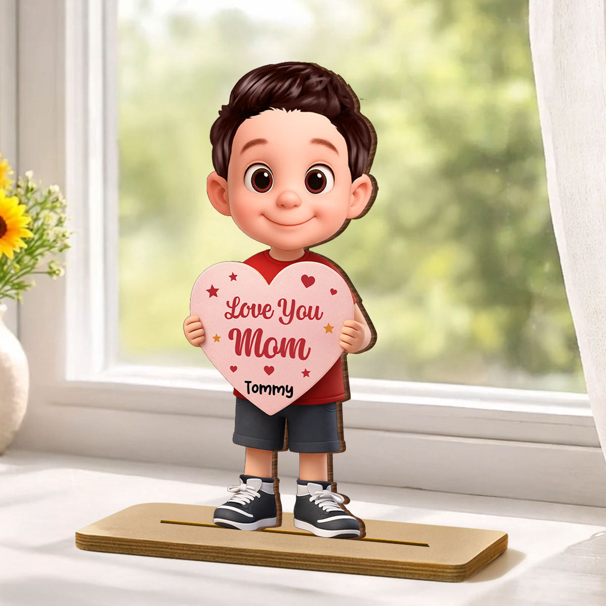 Kid Holding Heart - Personalized 2-Layered Wooden Plaque - Mother's Day Gift for Mom, Wife